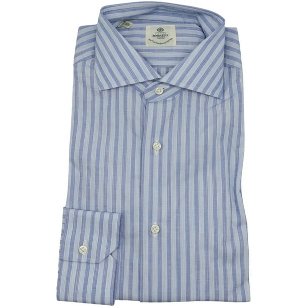 Luigi Borrelli Stripes Button Down Spread Collar Cotton Slim Fit Dress Shirt 